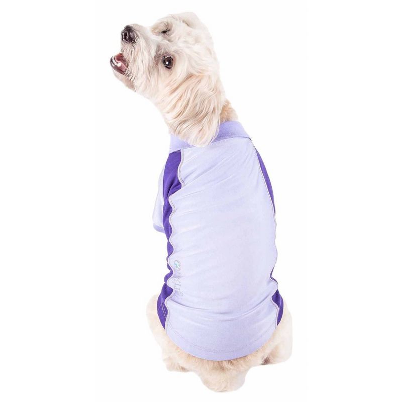 Pet Life Active Barko Pawlo Relax-Stretch Wick-Proof Dog and Cat Polo T-Shirt - Purple - XS