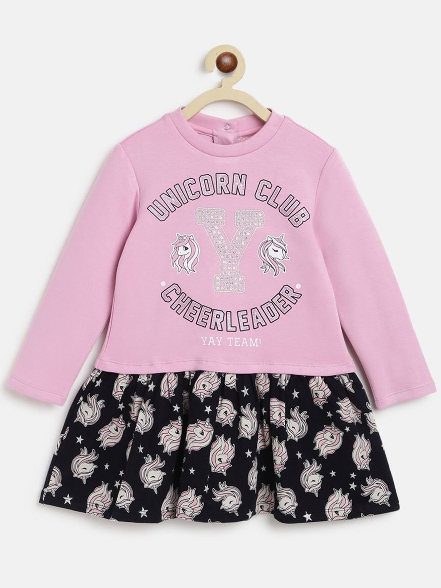 Chicco Kids Pink & Blue Cotton Printed Full Sleeves Dress