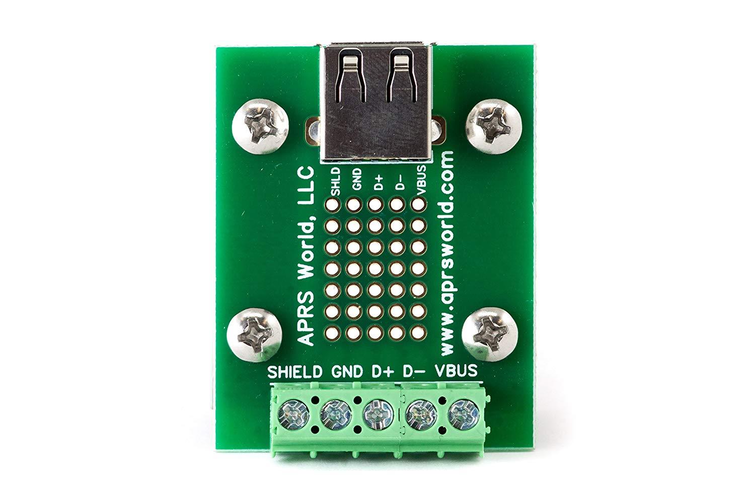 USB A Jack Breakout Board to Screw Terminals with DIN Rail Clips