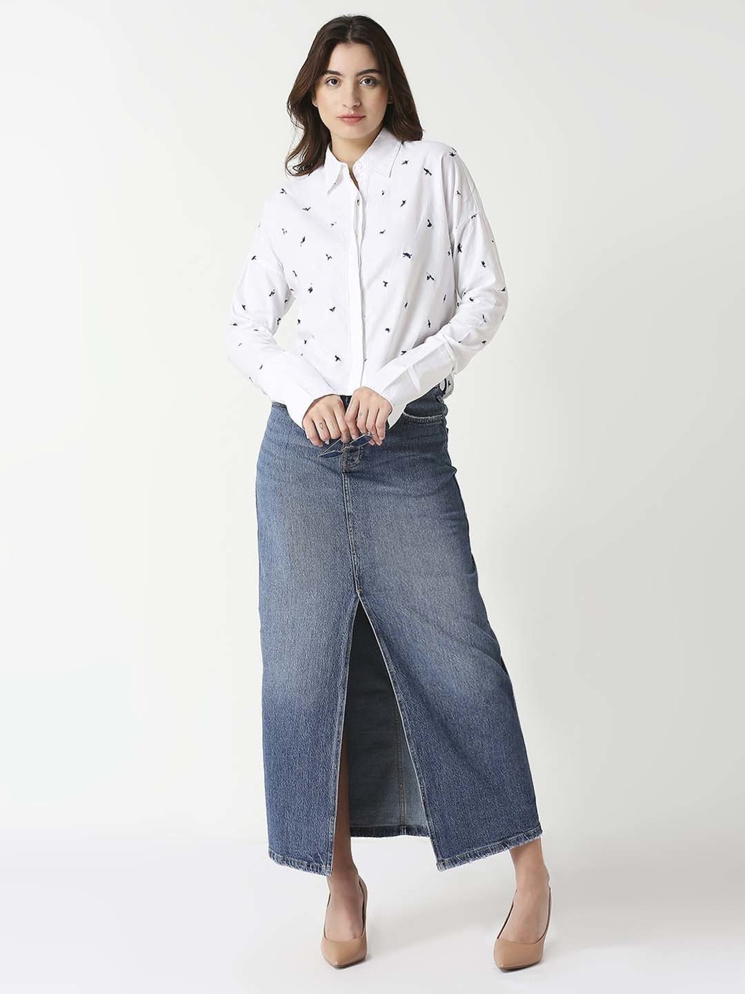 Remanika White Cotton Embroidered Shirt