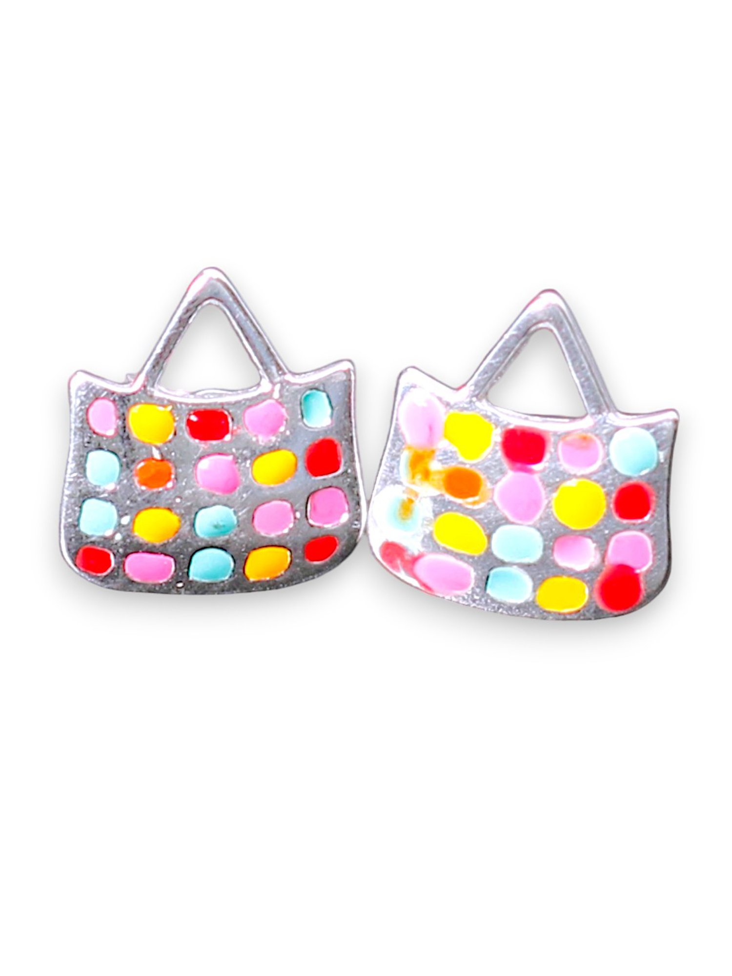 Taraash 925 Sterling Silver Colorful Bag Earrings for Kids & Girls - Multi-Colored Silver Finish