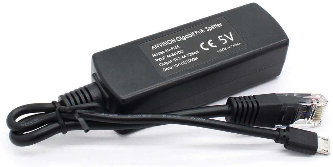 4-Pack Gigabit PoE Splitter 48V to 5V 2.4A Micro USB Ethernet Adapter Works with Raspberry Pi 3B+ IP Camera and More