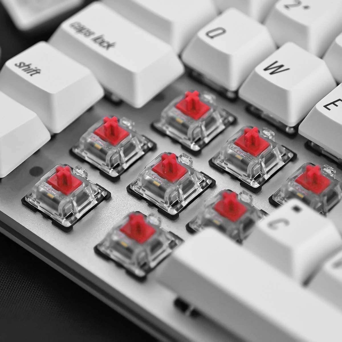 Qisan Wired Mechanical Gaming Keyboard PBT Keycaps Gateron Red Switch Mini 69 Keys(60%) Wired Keyboard with White Backlit UK QWERTY Layout Gaming Keyboard for Gaming Office-White