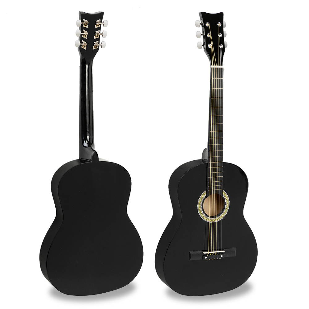 38 inch Folk Guitar with Bag & Board &Belt & Liquid Crystal Tuner & Strings Set Black