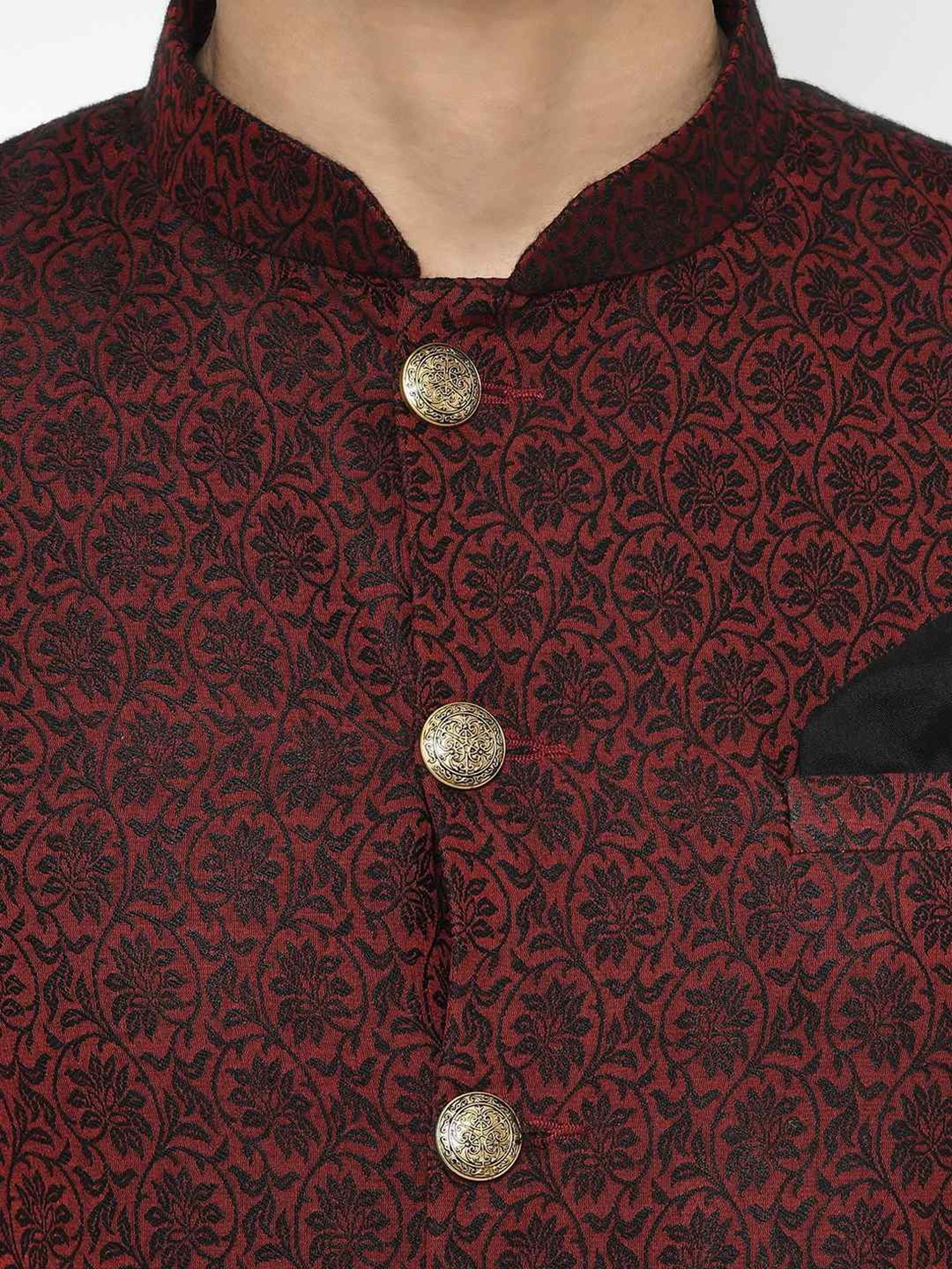 KISAH Maroon & White Regular Fit Jacquard Sherwani Set