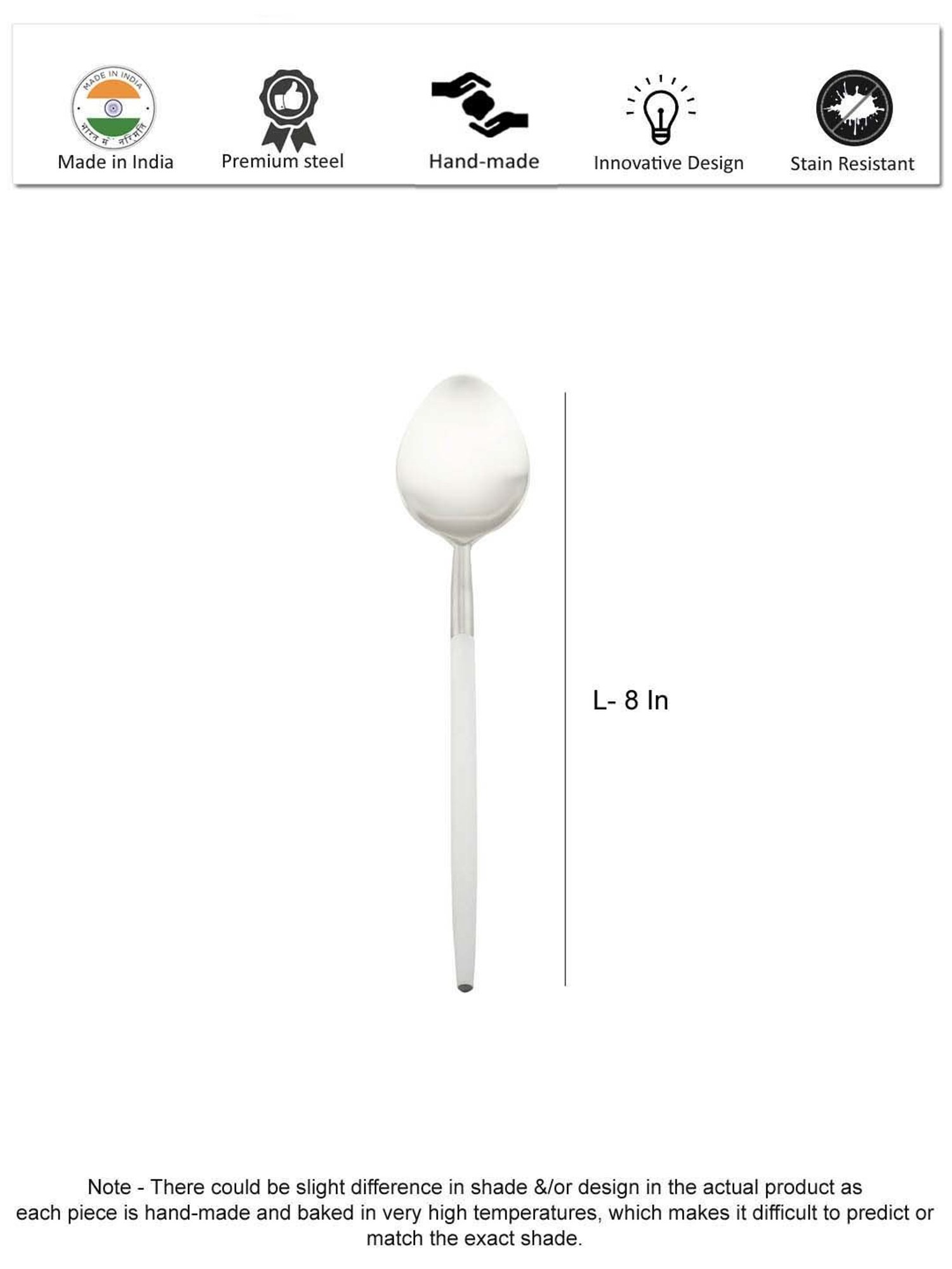 VarEesha Radiant Silver & White Stainless Steel Spoons - Set of 6