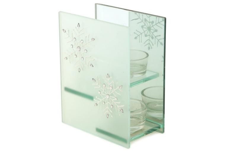 Melrose 6 " Frosted Glass Glittery Snowflake Votive Candle Holder - Green