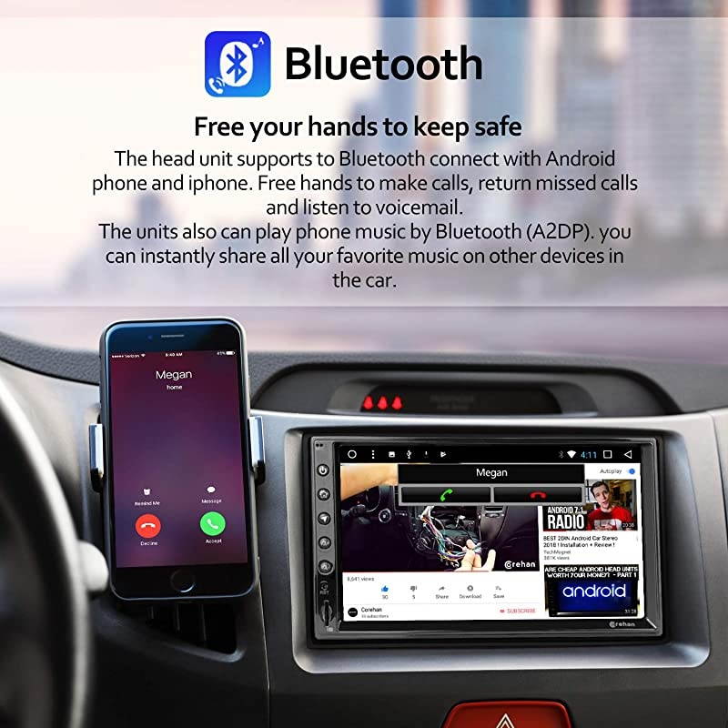 Double Din Android Car Stereo -  Android 10 with 7 inch Touch Screen in Dash Car Stereo Video Multimedia Player with Bluetooth WiFi GPS Radio Navigation System (Android 10, 1GB Ram 16GB ROM)