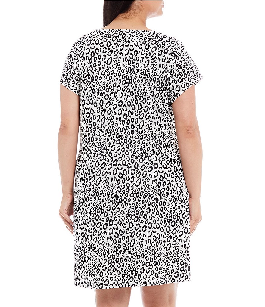 Go Softly Plus Leopard-Print Zip-Front Knit Patio Dress