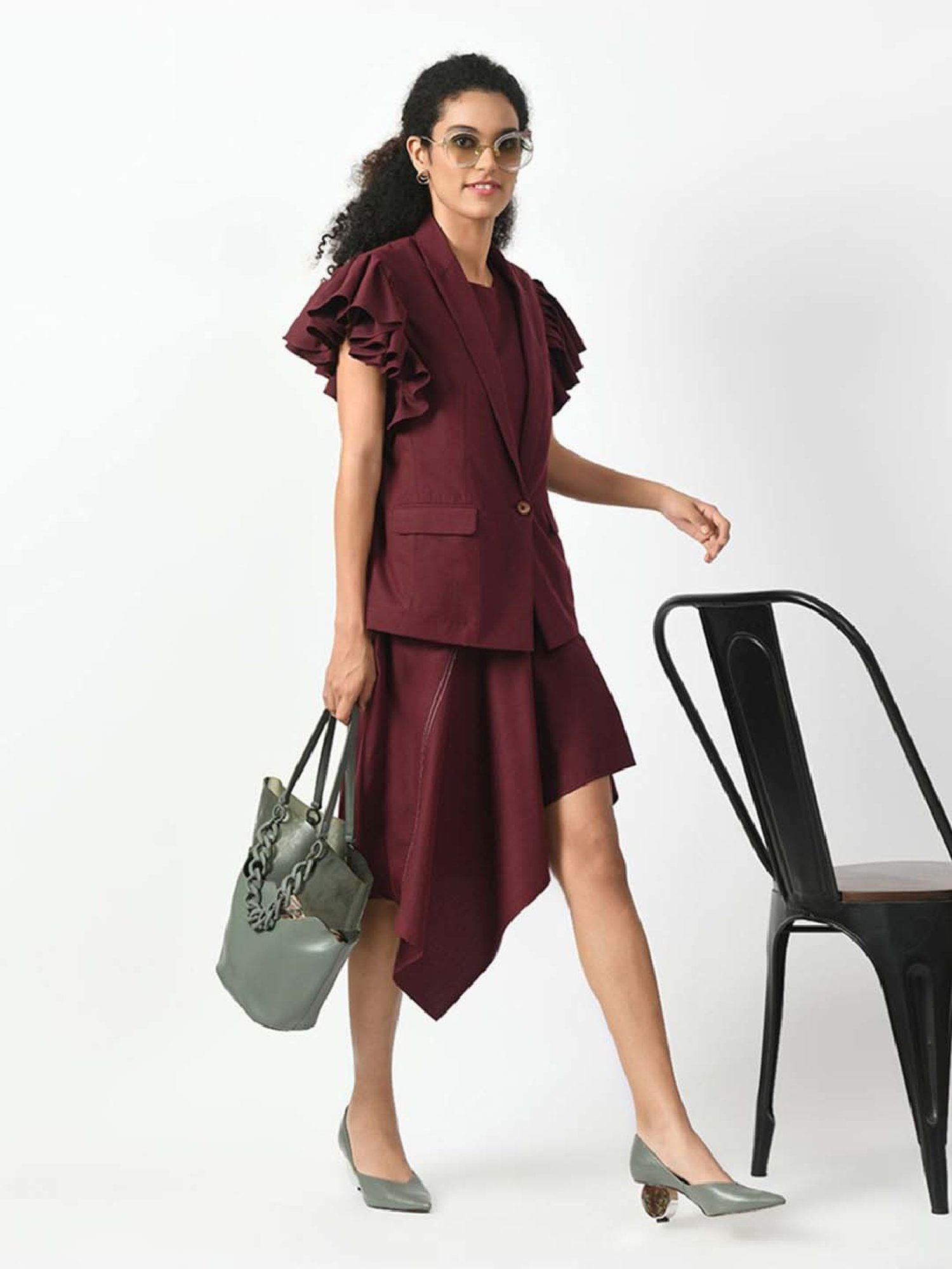 Office & You Maroon Plain Jacket