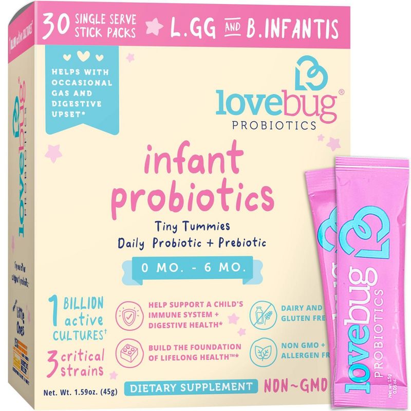 LoveBug Probiotics Tiny Tummies 30pk Infant & Baby Probiotic Supplements for 0-6 Months