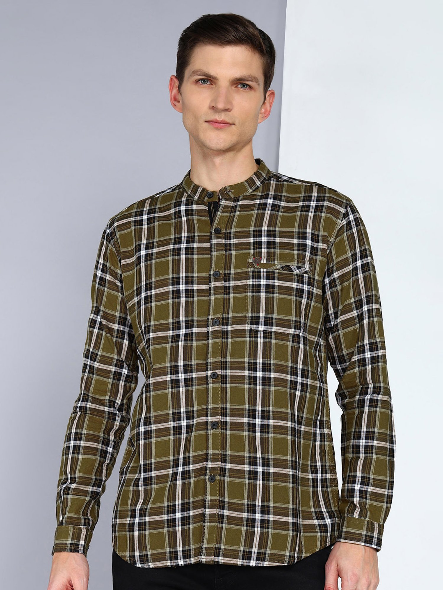 Kuons Avenue Black & Khaki Slim Fit Check Shirt