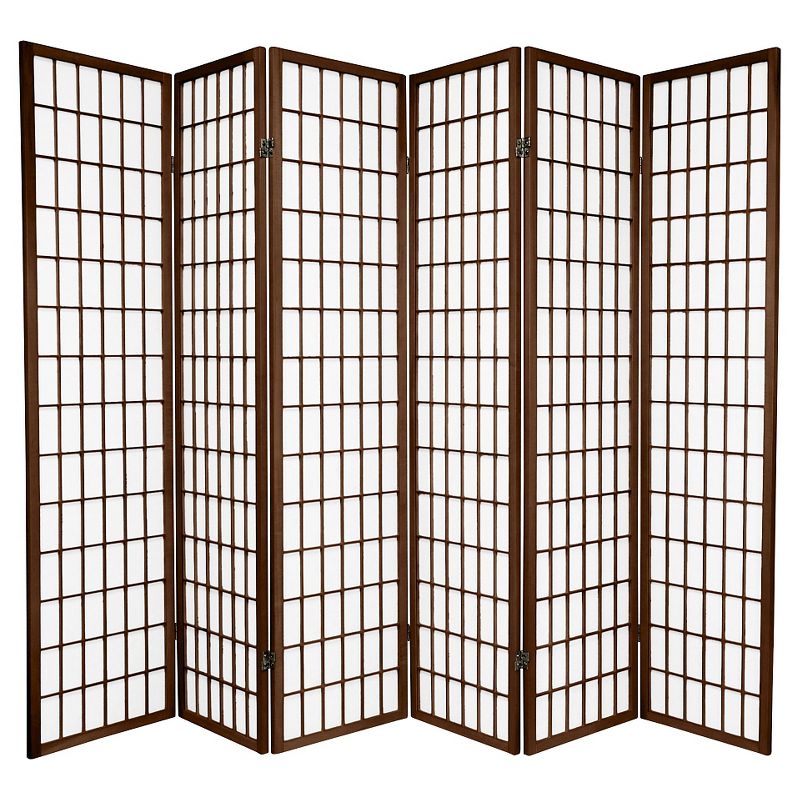 6 ft. Tall Window Pane Shoji Screen - Walnut (6 Panels)