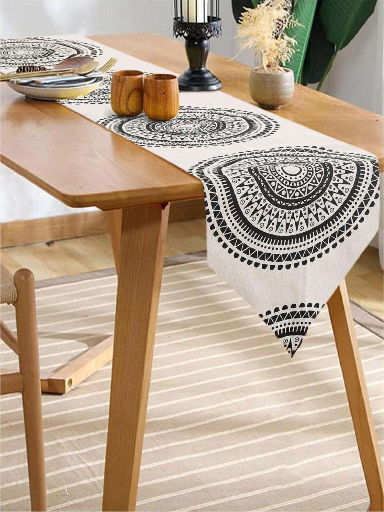 Urban Space Black Cotton 200 GSM 6 Seater Dining Table Runner