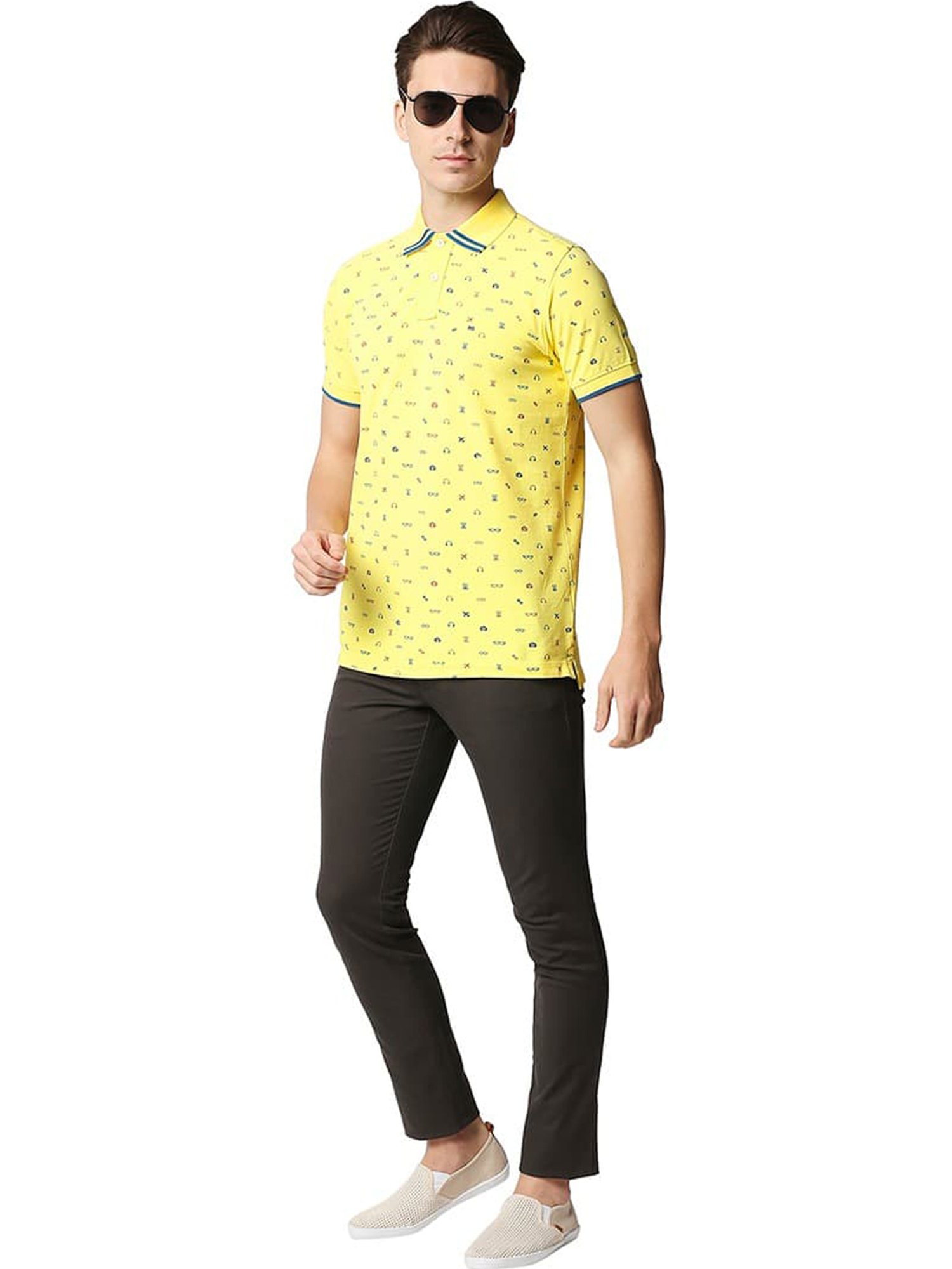 Basics Sunshine Cotton Muscle Fit Printed Polo T-Shirt