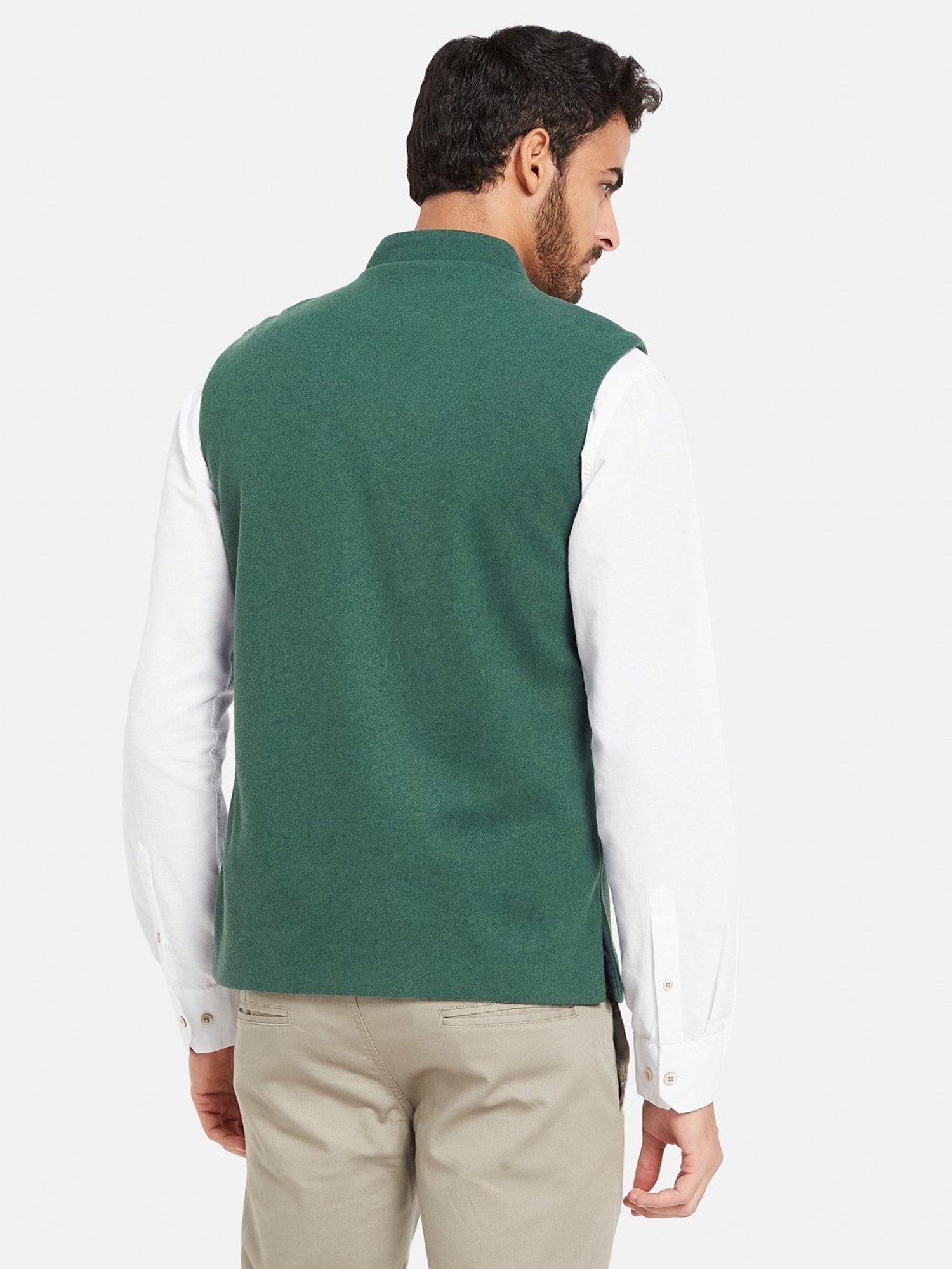 METTLE Teal Green Cotton Linen Regular Fit Nehru Jacket