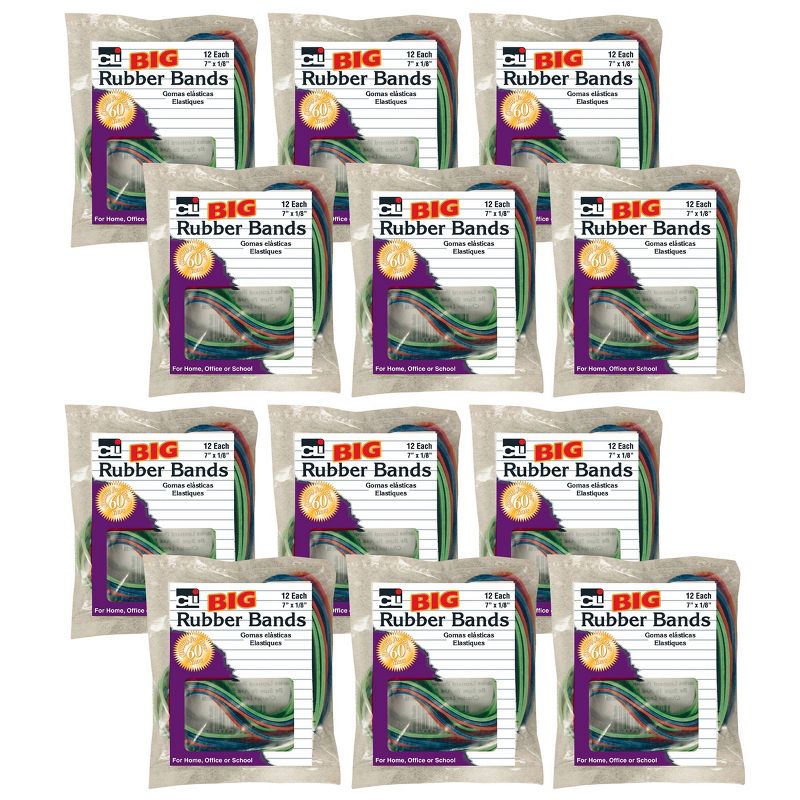 12pk 12 per Pack 7" x 1/8" Big Rubber Bands - Charles Leonard