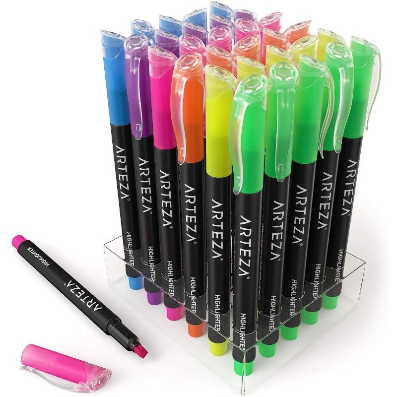 Arteza Highlighters, Narrow Chisel Tips, Alcohol-Based,  6 Assorted Colors - 30 Pack (ARTZ-8578)