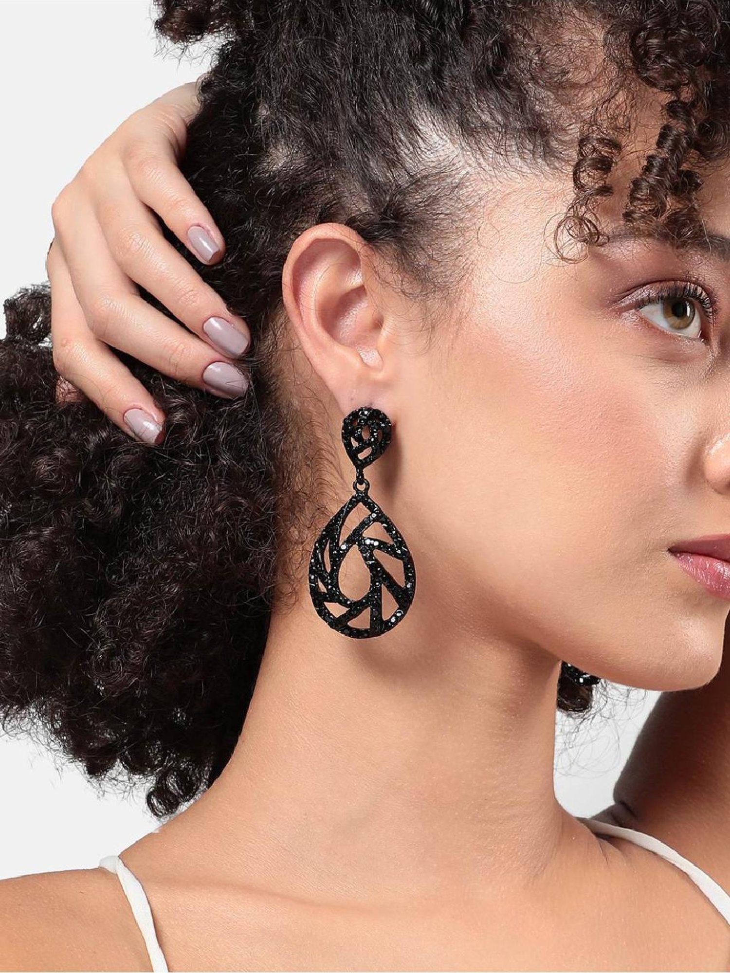 Sohi women's whimsical waterfall drop earrings carbon black