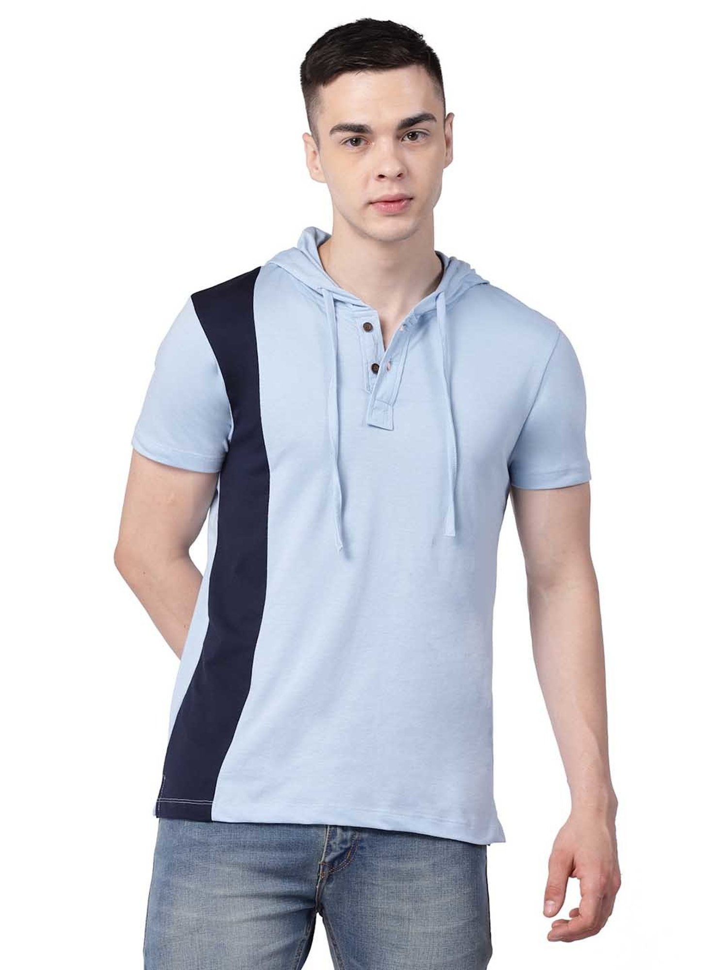 Kalt Sky Blue Regular Fit Hooded T-Shirt