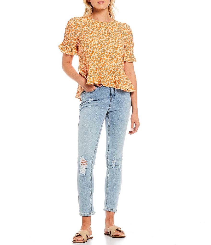 WAYF Double Ruffle V-Neck Peplum Top