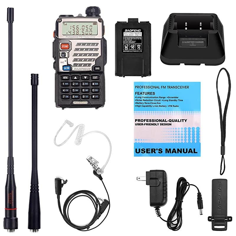 UV5RE+ 8Watt Ham Radio Handheld Rechargeable with Gamtaai NA771 Telescopic Antenna+Acoustic Tube Earpiece+2800mAh Large BatteryVHFUHF Two Way Radio Long Range Walkie Talkies Black