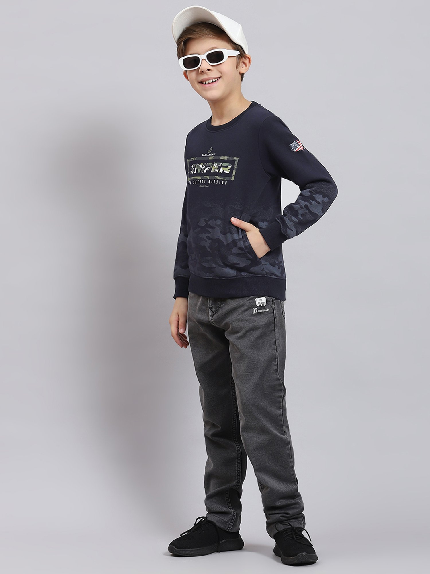 Monte Carlo Kids Navy Printed Full Sleeves Sweatshirt