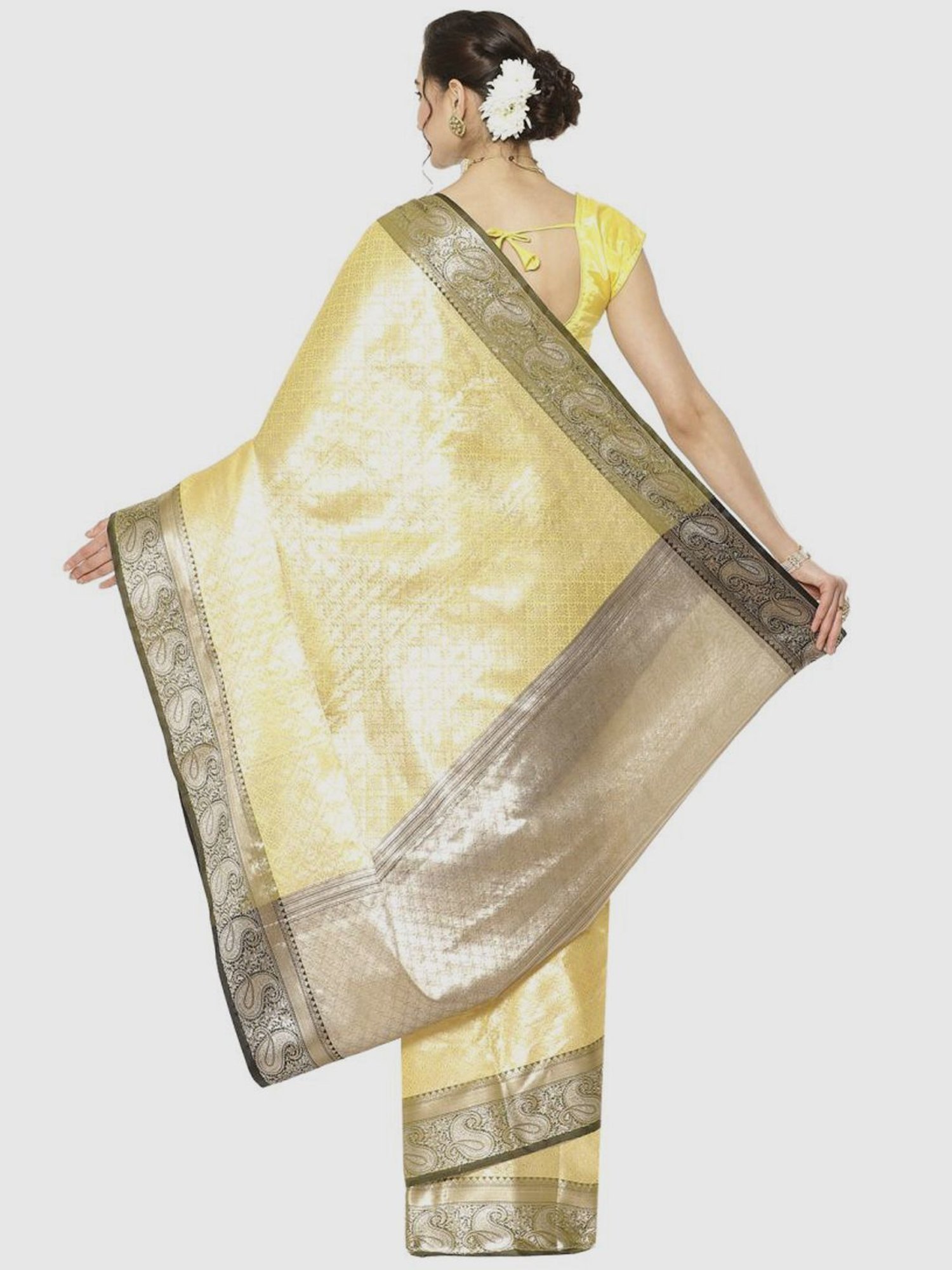 Banarasi Silk Works Yellow Woven Saree With Unstitched Blouse