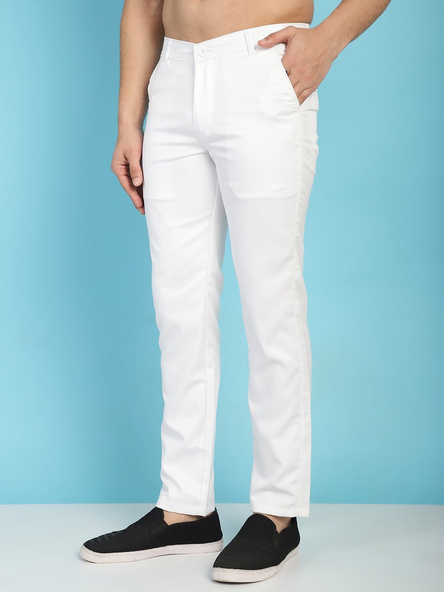Jainish White Tapered Fit Flat Front Trousers