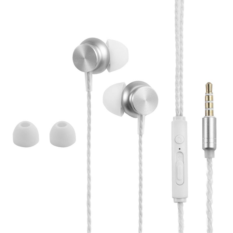 Insten Wired Earbuds with Microphone, 3.5mm In-Ear Metal Headphones In-Line Mic & Volume Control Noise Cancelling Powerful Bass Stereo Headset, Silver