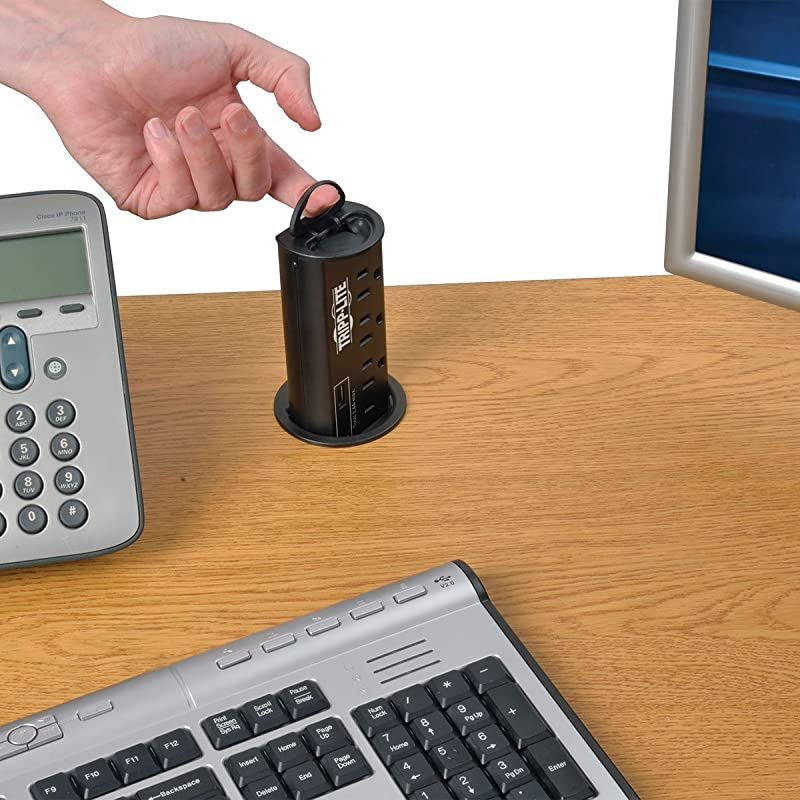 4 Outlet Desktop Surge Protector Power Strip for Grommet Installation 2 USB Charging Ports 10ft Cord TLP410DMUSB