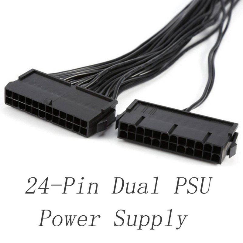 Dual PSU Power Supply 24 Pin Extension Cable, For ATX Motherboard, 24 Pin To 24(20+4) Pin, 12 Inch/ 30cm Black