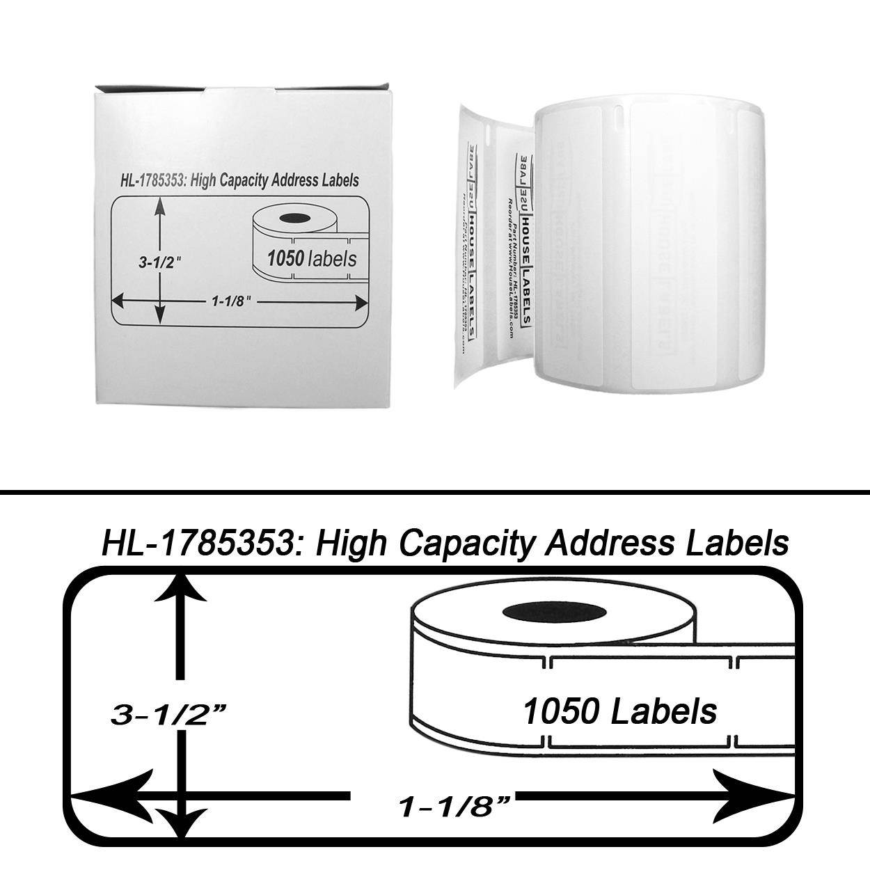 DYMO-Compatible 1785353 High Capacity Labels (3-1/2" x 1-1/8") -- BPA Free! (11 Rolls; 1,050 Labels per Roll)