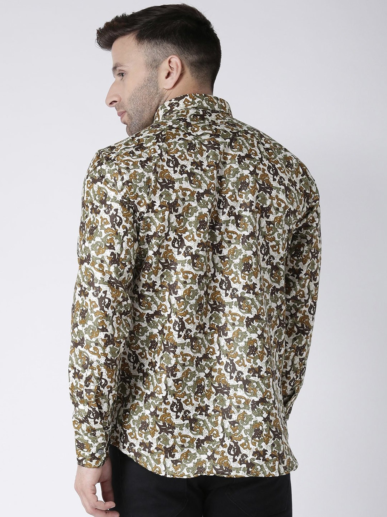 Hangup Plus Dark Green Slim Fit Printed Shirt