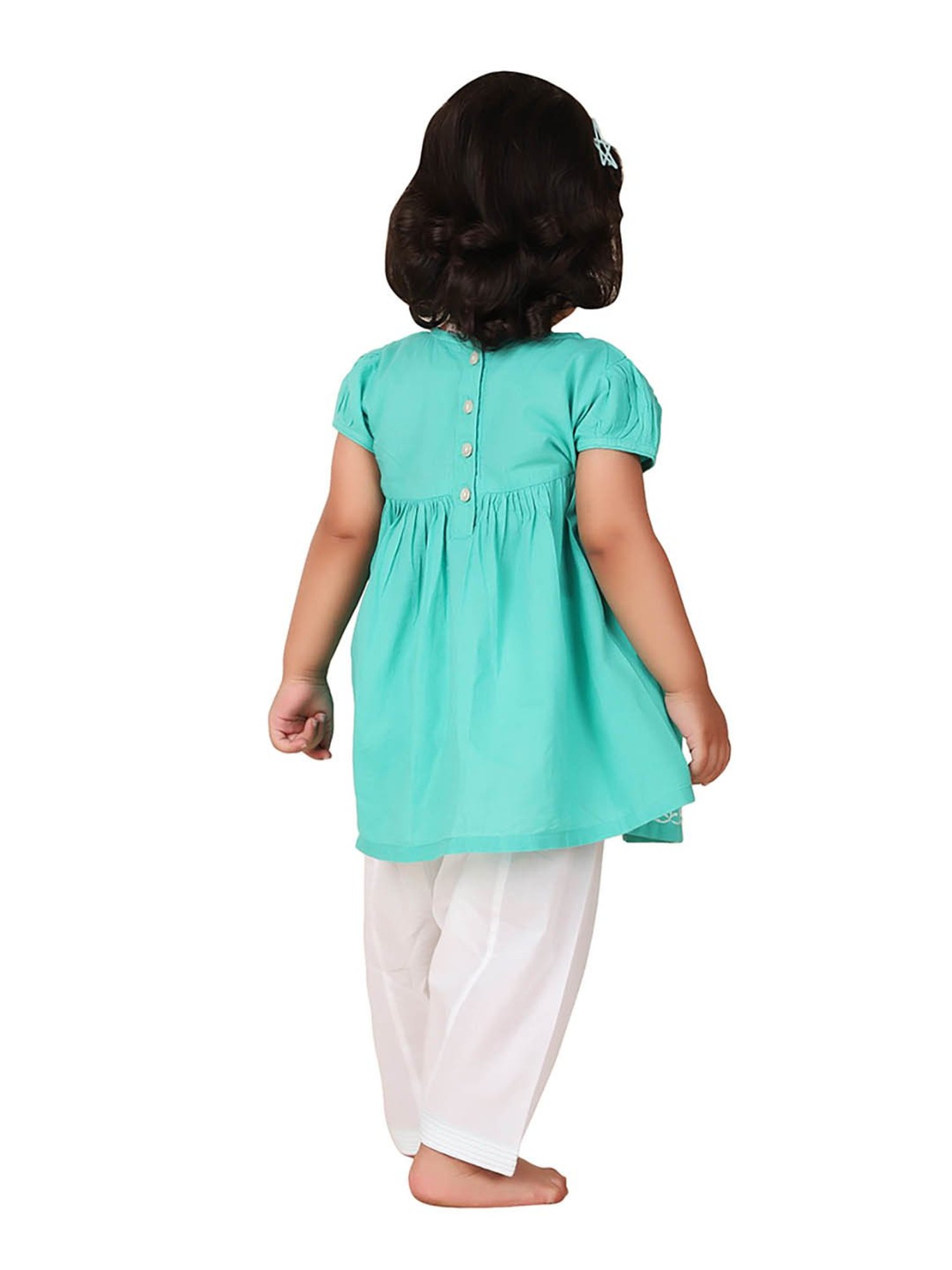 Fabindia Kids Light Blue & White Embroidered Kurta with Salwar