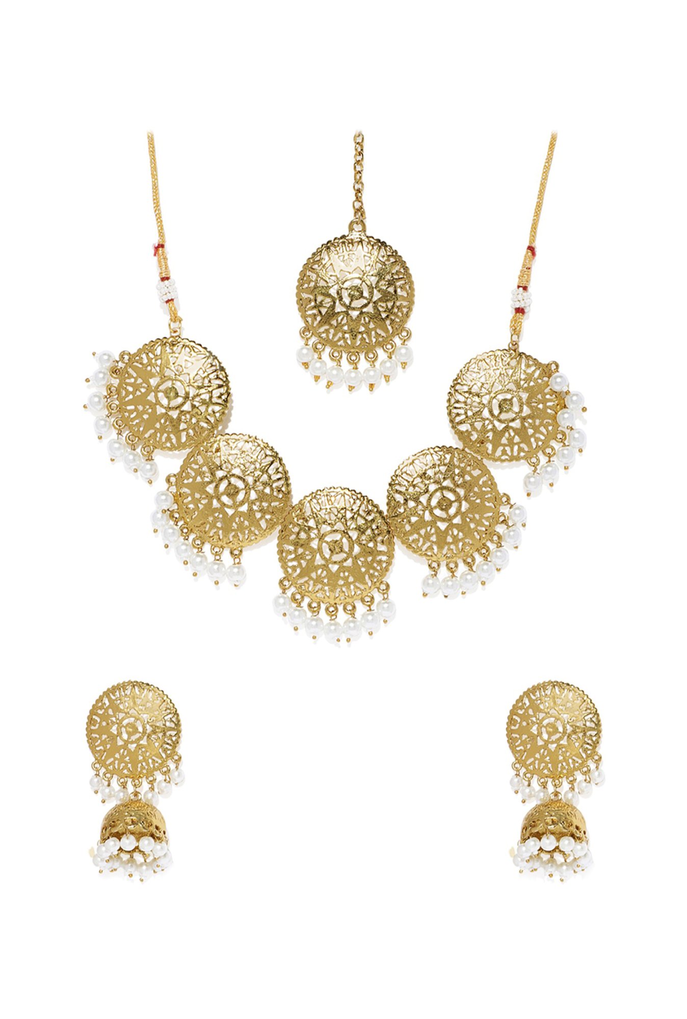 Zaveri Pearls Golden & Pearl White Alloy Necklace Set