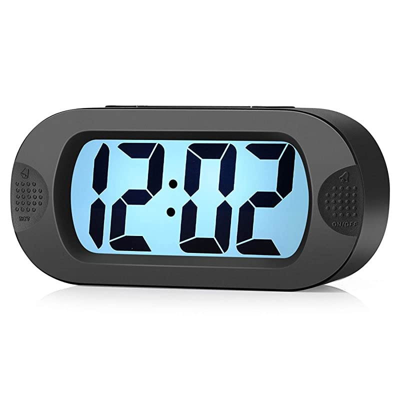 Alarm Clock Plumeet Large Digital LCD Travel Alarm Clocks with Snooze and Night Light Ascending Sound and Handheld Sized Best Gift for Black