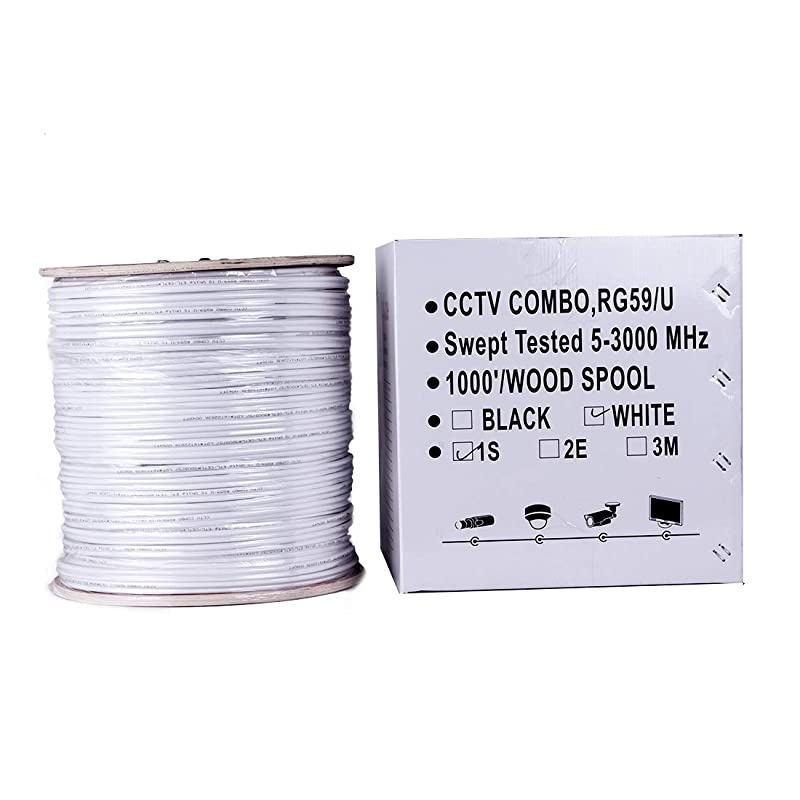 1000 ft RG59 Siamese CCTV Combo Coaxial Cable White 20AWG RG59 + 182 18AWG Power