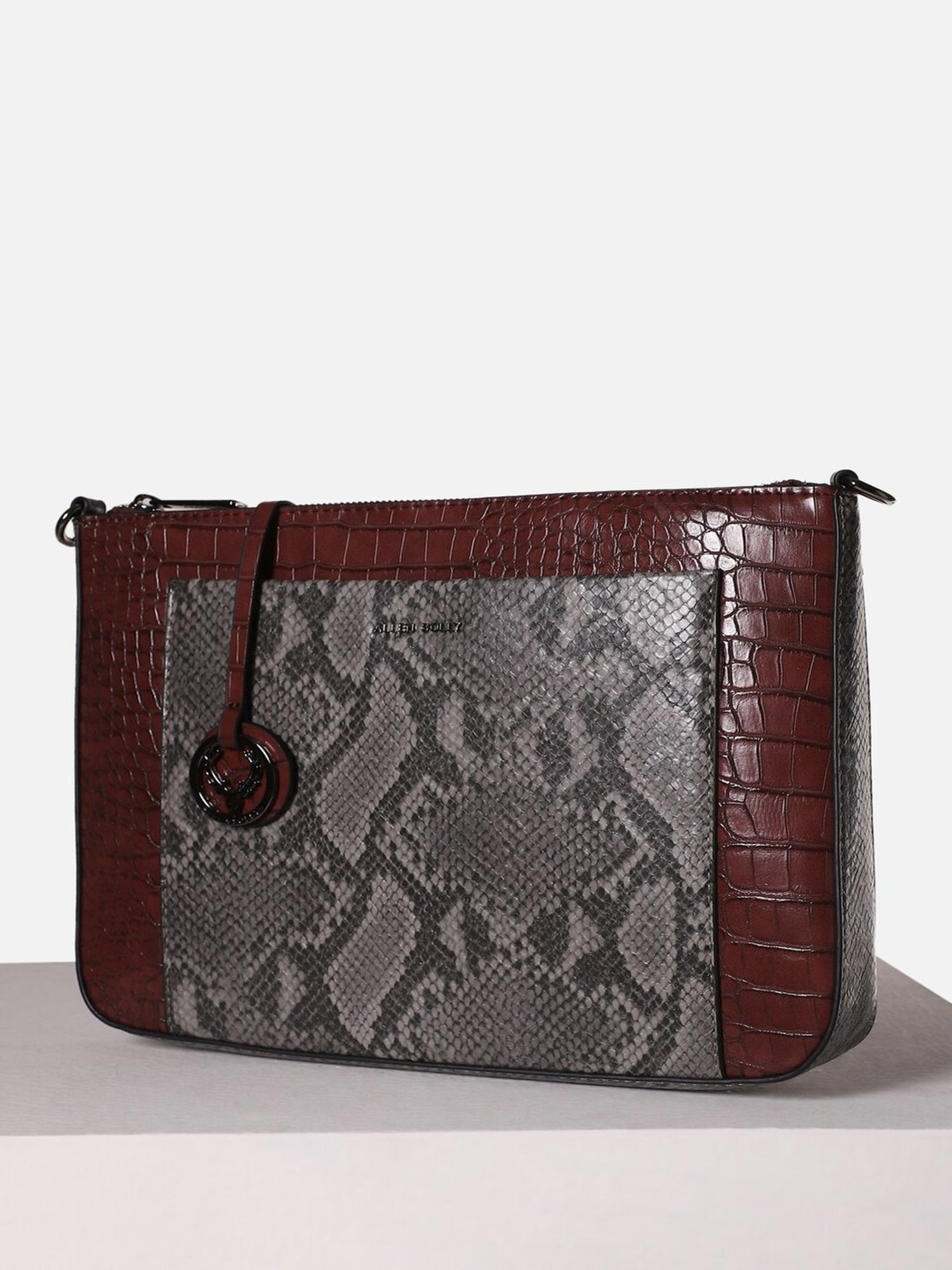 Allen Solly Maroon & Grey Animal Effect Medium Sling Handbag
