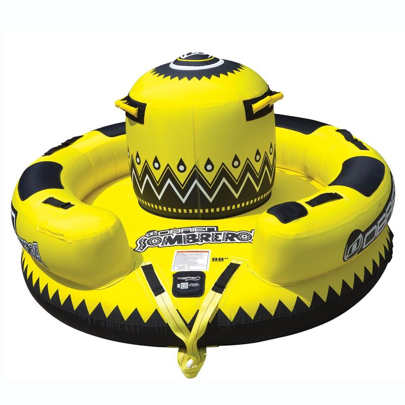 OBrien Inflatable 4 Person Sombrero Towable Boat Lake Water Raft Tube, Yellow