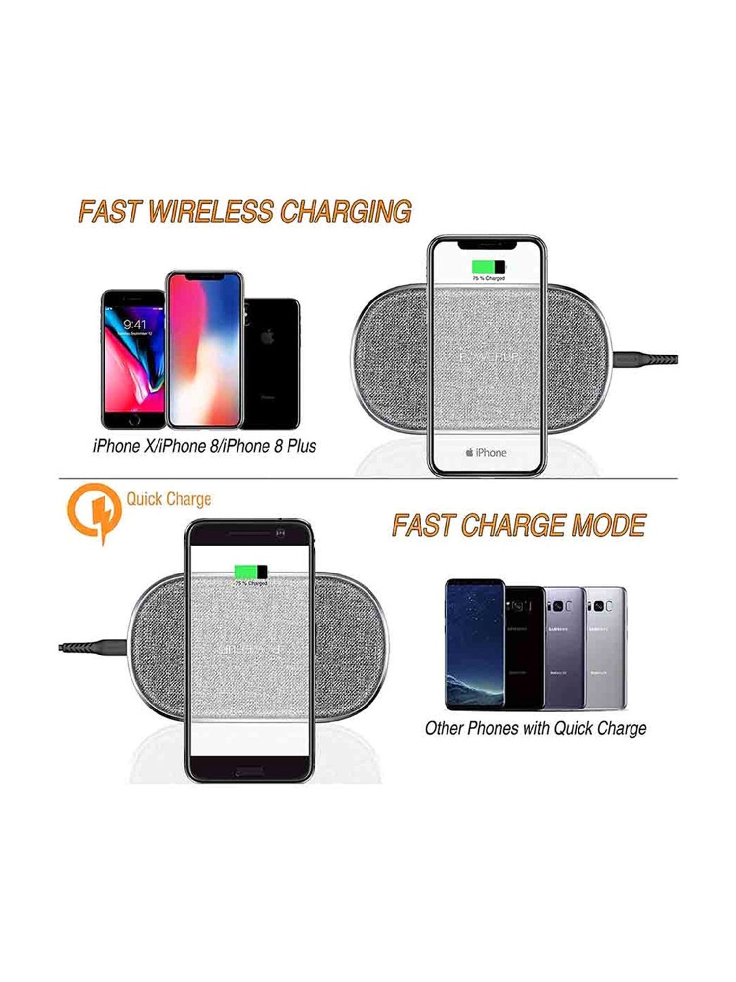 Powerup Stay Charged 15W High Speed Wireless Charger Pad (Grey)