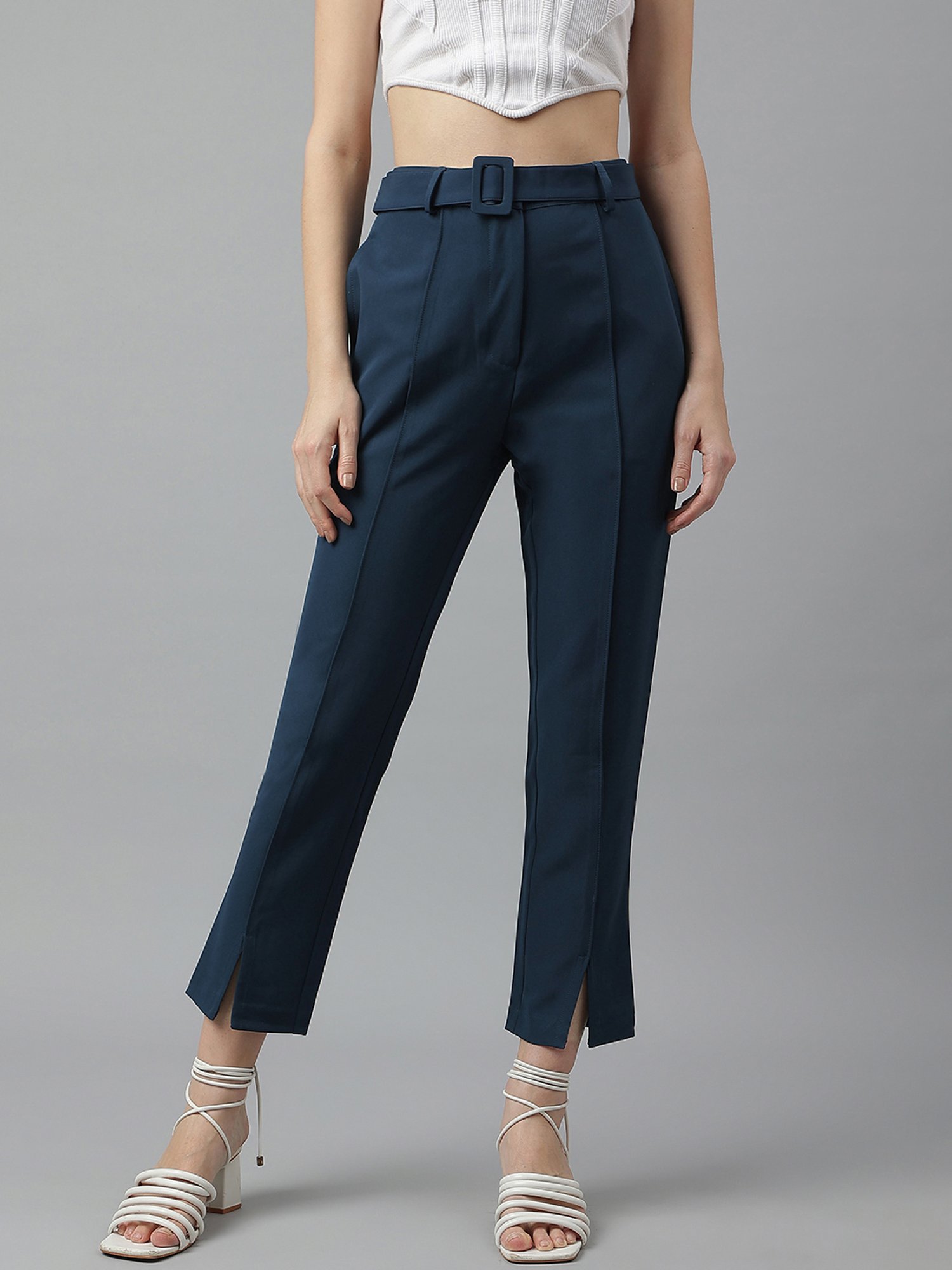 Latin Quarters Teal Regular Fit High Rise Pleated Trousers