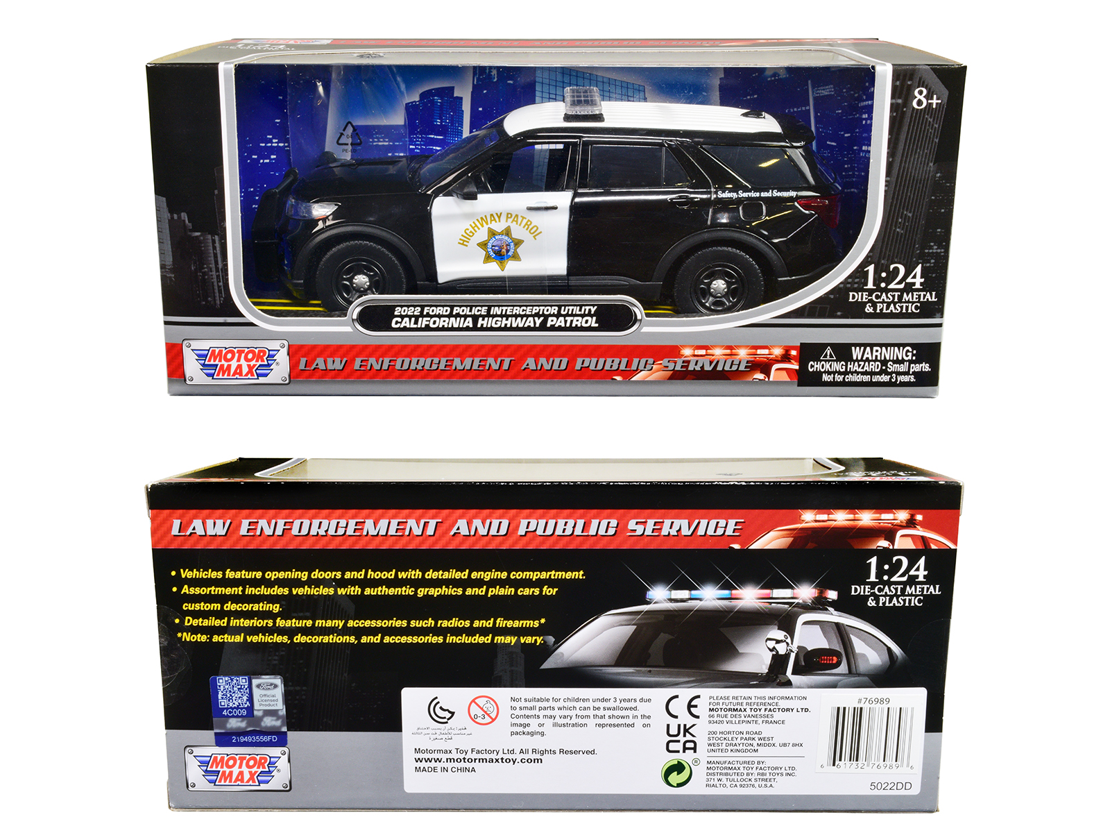 2022 Ford Police Interceptor Utility "California Highway Patrol" Black and White 1/24 Diecast Model Car by Motormax