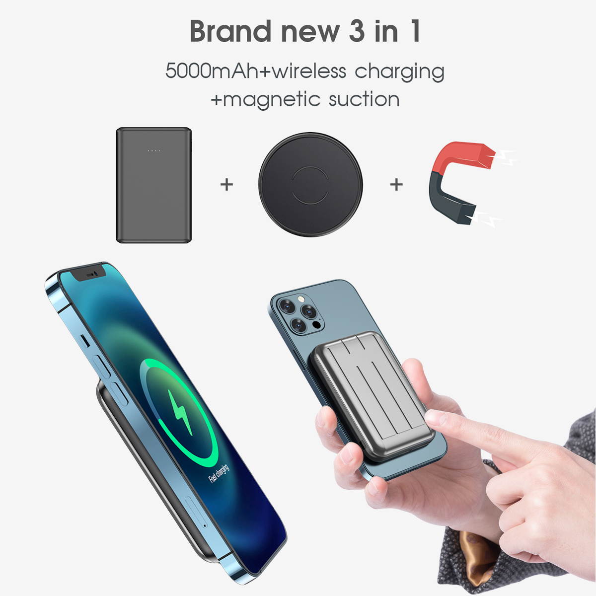Mag-safe wireless power bank Magnetic Typc usb C 15W PD fast charging 5000mah battery for iphone 12 / 12 mini / 12 pro / 12 pro max
