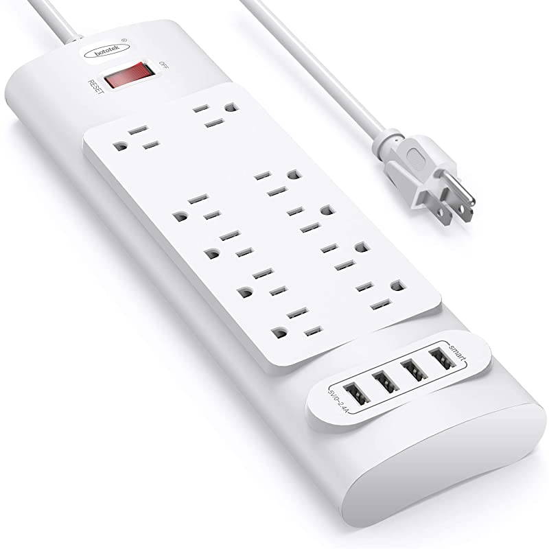 Power Strip with USB Ports  Surge Protector with 10 AC Outlets and 4 USB Charging Ports1625W13A 2100 Joules 6 Feet Long Extension Cord for Smartphone Tablets HomeOffice Hotel White