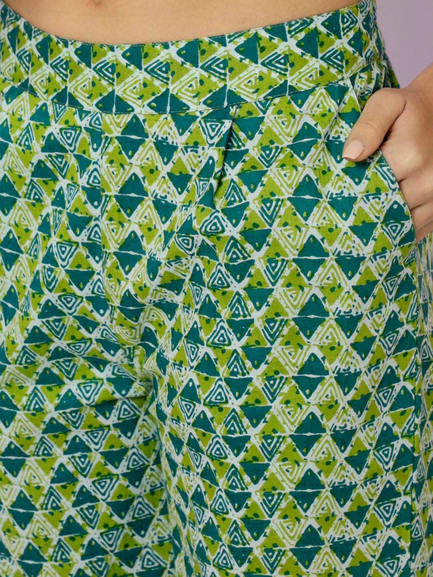 Jaipur Kurti Green Cotton Printed Tunic Palazzos Set