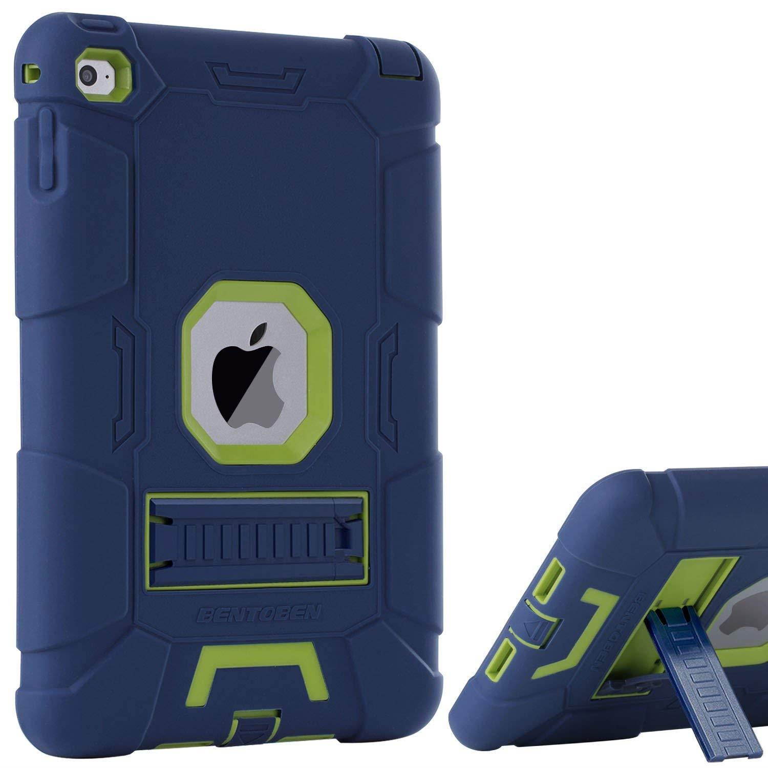 iPad Mini 4 Case,iPad Mini 4 Retina Case,iPad Mini 5 Case,BENTOBEN 3 in 1 Hybrid [Soft&Hard] Heavy Duty Rugged Shockproof Anti-Scratch Protective Kickstand Cases for iPad Mini 4/5,Navy Blue/Green