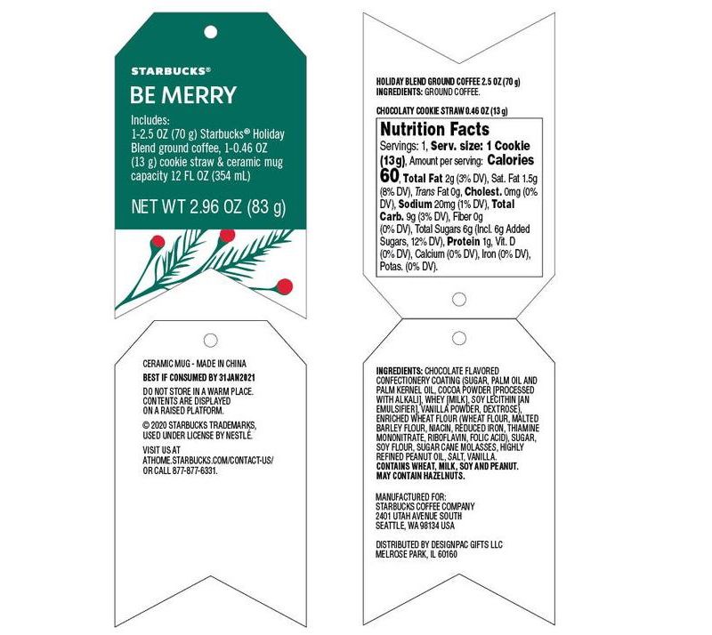 Starbucks Be Merry Holiday Coffee Gift Set, Includes Ceramic Mug and Holiday Blend Ground Coffee