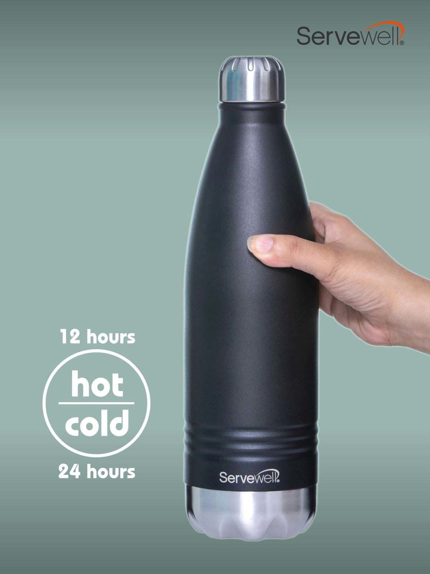 Servewell Jet Black Steel Indus Vacuum Bottle (1 L)