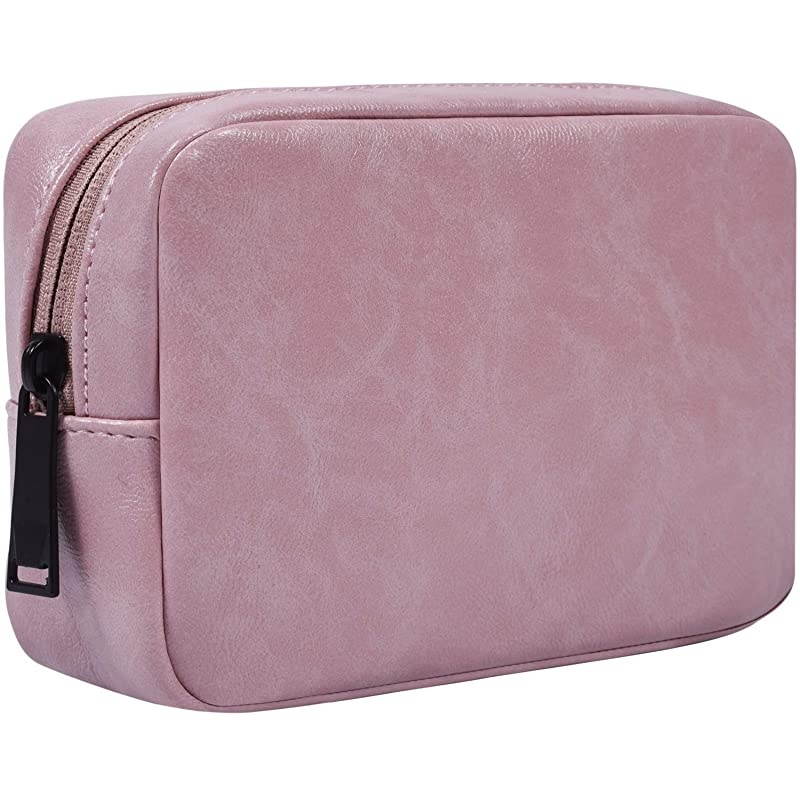 Accessories Organizer Bag Premium PU Leather Multifunctional Travel Digital Accessories Storage Bag Cable Storage Bag for Power Bank Mouse Adapter Cable Earphones Rose Powder